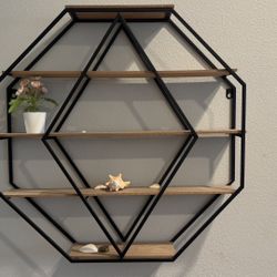 Geometric Wall Shelf – Metal Frame with Wood Shelves