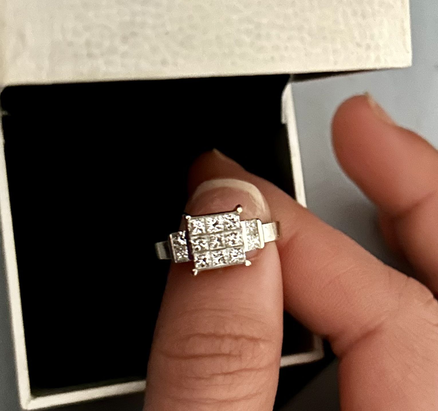 Stunning Princess Cut Diamond 14K White Gold Ring