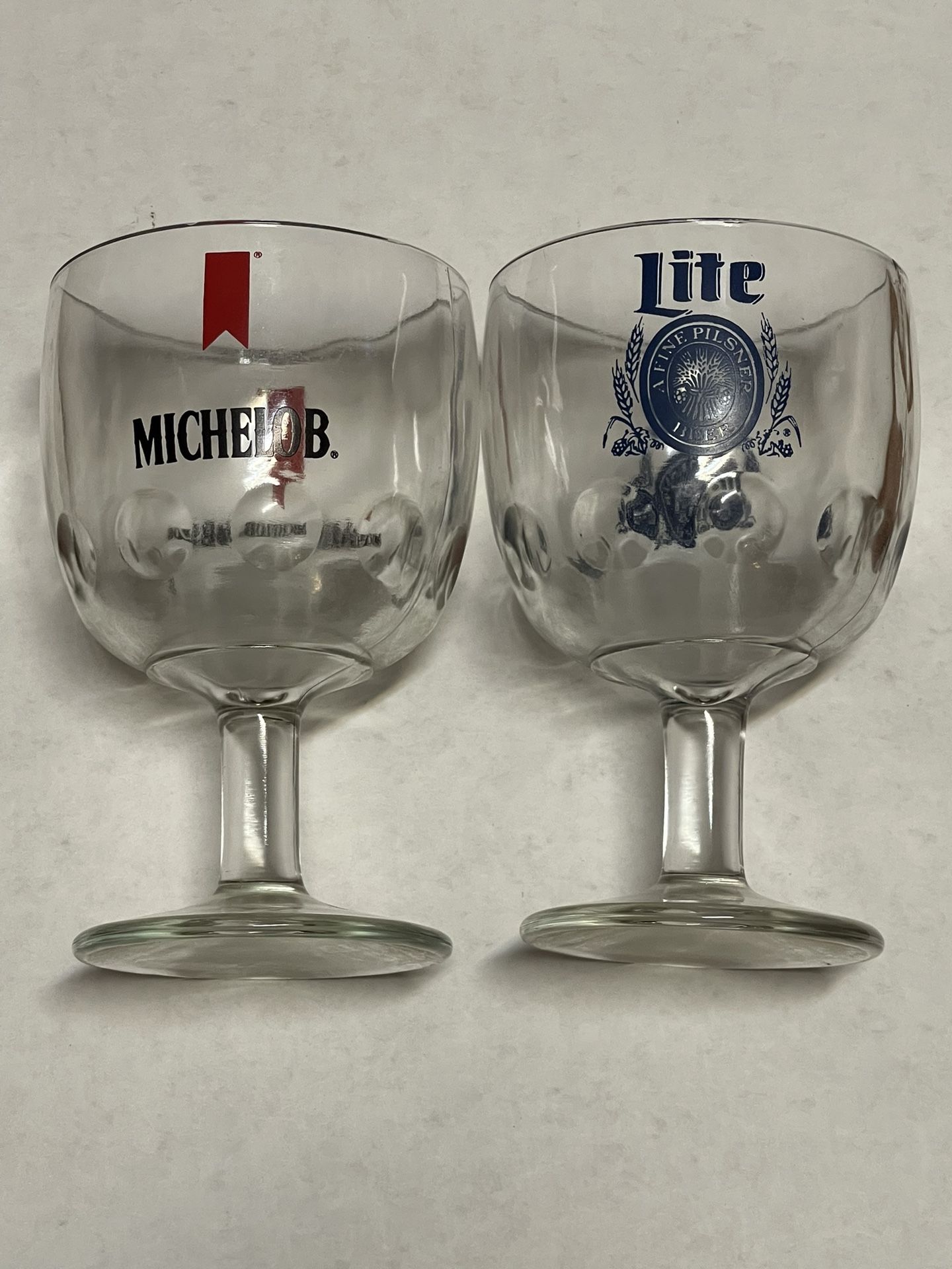 Set Of 2 Dimpled Beer Goblets - Michelob & Miller Lite