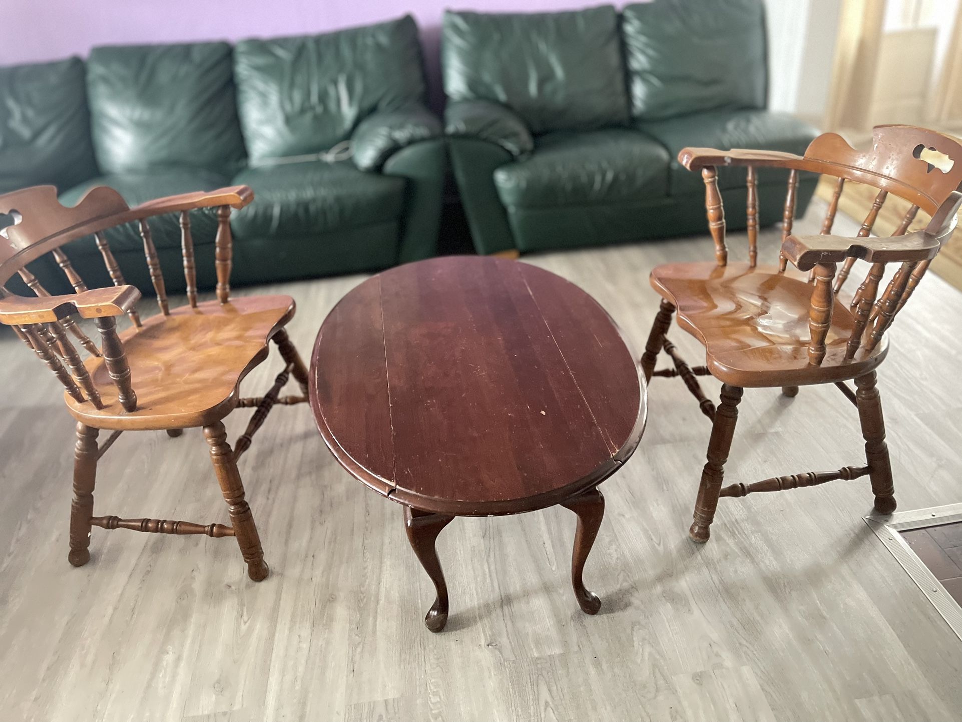 Round Table With 2 Wooden Chairs 