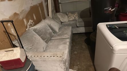 Gray Velvet Sofa with Nailhead Trim