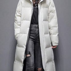 Women's Long Down White Jacket Warm Outdoor Coat