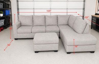 Clean Gray Reversible Sectional Sofa w/ Matching Ottoman – Excellent Condition