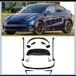 New in the box WildWell Full Body Kit For 2020-2024 Tesla Model Y, Rear Spoiler, Rear Diffuser, Front Lip, Side Skirts, Fog Light Trims Model Y Access