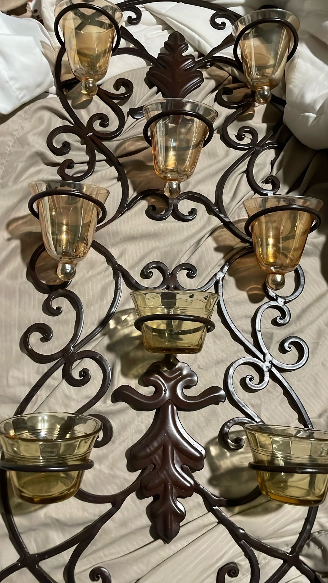 Wall Decor -French Bronze Metal w/ Amber Glass