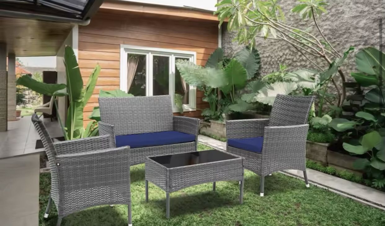 Brand New Gray Blue Patio Set Outdoor Furniture