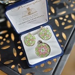 Authentic Murano Glass Earrings & Pendant Set (#0117)  Murrina Veneziana