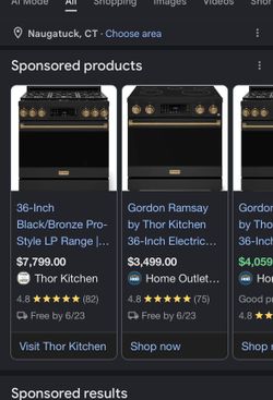 Thor Kitchen 36” Gas Oven Gordon Ramsay Cooktop 6 Cu. Ft. - Matte Black / Bronze