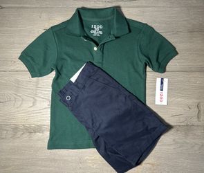NWT Izod Kids green Polo Shirt with navy chino short set boys size 5