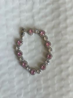 Diamond silver & pink link bracelet