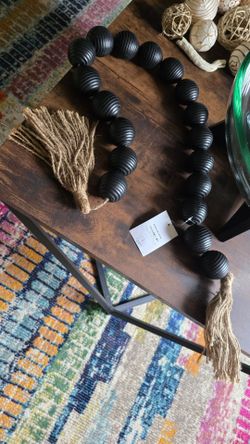 Black Wood Bead Garland with Jute Tassels
