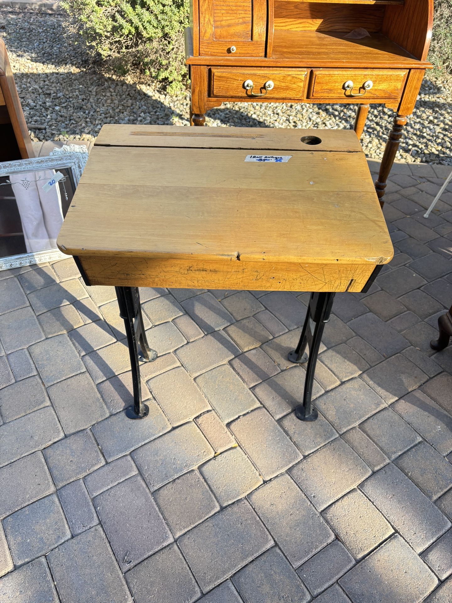 Iron and Wood School Desk
