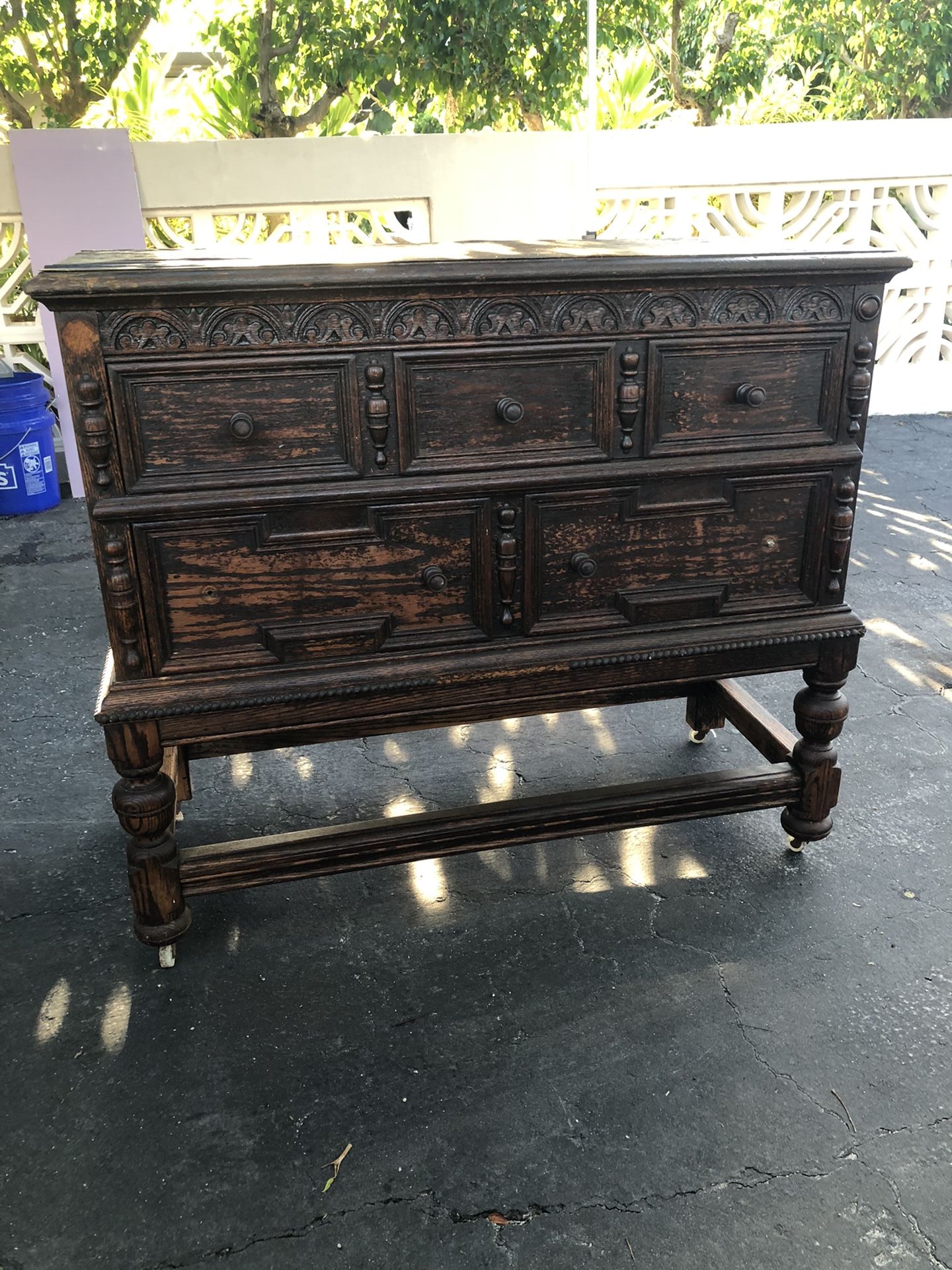 Vintage Solid Wood Dresser On Wheels Perfect for Restoration Project 