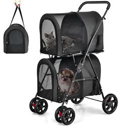 Double Pet Stroller with 2 Detachable Carriers