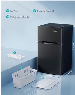 NEW IN BOX - EUHOMY Mini Fridge with Freezer, 3.2 Cu.Ft Mini Refrigerator, Dorm Fridge with 2 Door For Bedroom/Apartment/Office-Food Storage Cooling D