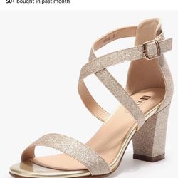 IDIFU Women's IN3 Grace Strappy Block Heels Sandals Comfy Open Toe Chunky Dress Wedding Shoes with Adjustable Cross Strap 