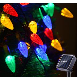 Solar Christmas Lights Outdoor Strawberry String Lights, LED Christmas Fairy Lights 50 LEDs Solar Operated Rechargeable Garden Lights for Christmas Tr