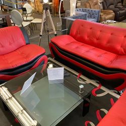 💥GORGEOUS 3pcs Red/Black Sofa-Love & Chair 🆕👍FREE FINANCING AVAILABLE 👉NO CREDIT CHECK ⭐0️⃣ DOWN PAYMENT 