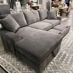 Sectional Sofa Sleeper Pull Out Storage Bed Couch