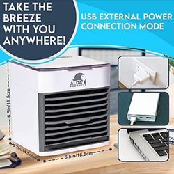 Portable Mini Air cooler - USB Powered Cooler - Quiet Desk Fan for Cooling Personal Space - Small Airconditioner Equipped with LED Night Light fo 