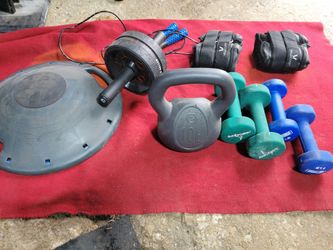 10LB KETTLEBELL  5s 7s NEOPRENE DUMBBELLS  AB ROLLER. JUMP ROPE LEG WEIGHTS  AND BALANCE DISC
11525 S HALSTED / 7111.S WESTERN