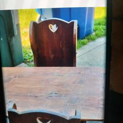 Vintage Mid-century Charles P I N D Trestle Table With Two Chairs Heart Design Very Heavy Real P I N E