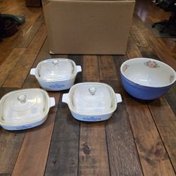 Corning Ware Cornflower Casseroles & Floral Mixing Bowl Set
