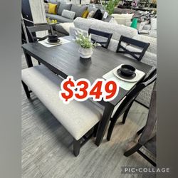 Charcoal 6 Piece Solid Wood Dining Table Set  60" x 36" x 30"H