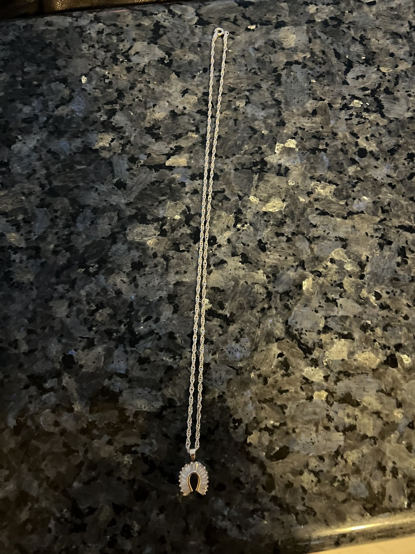 Sterling silver Necklace with 14kt Horseshoe CZ Pendant
