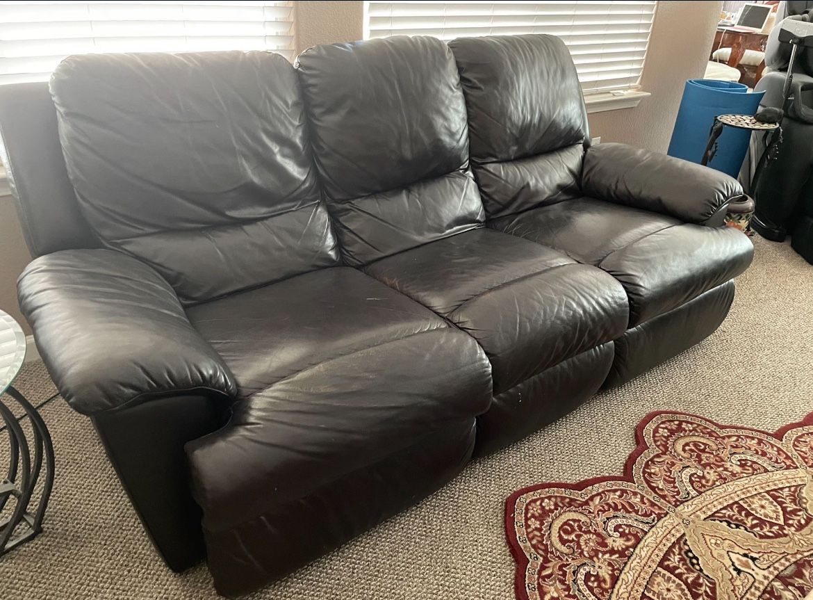 Moving Must Sell Black Leather Sofa - Electric Recliners Both End, Must See