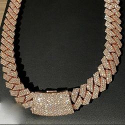 Iced Out VVS Diamond Moissanite Cuban Link Chain Rose Gold (Passes Diamond Tester)