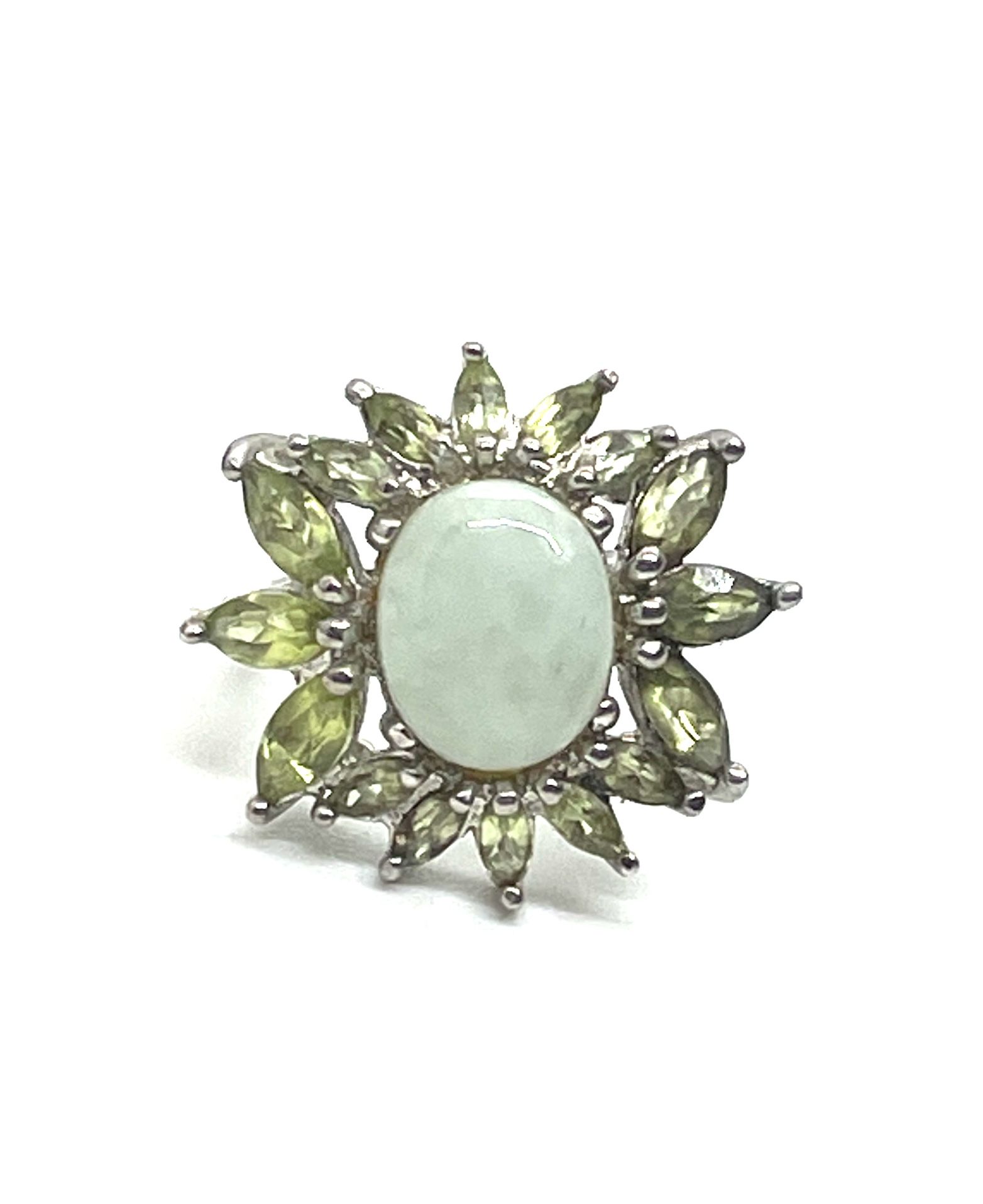 Sterling Jade And Peridot Halo Ring Sz 6.25