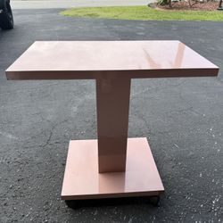 Postmodern Pink Lacquer Laminate Rolling Side Table