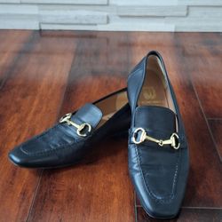 Black Leather Bruno Magli Simona loafers gold-tone horsebit EU 37.5 US 7