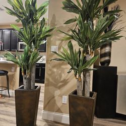 2 Faux Trees in Decorative Planters 