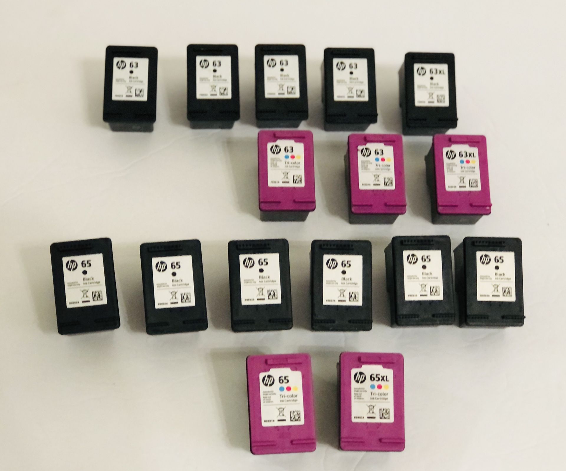 HP 63 & HP 65 Original Ink Cartridges EMPTY Lot of 16 Virgin