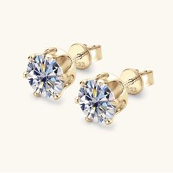 Moissanite earrings, 1 carat each, 2 carats a pair, 925 sterling silver(gold)