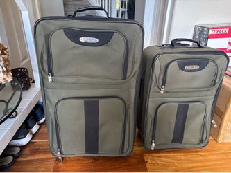 2 dark green suit case luggage