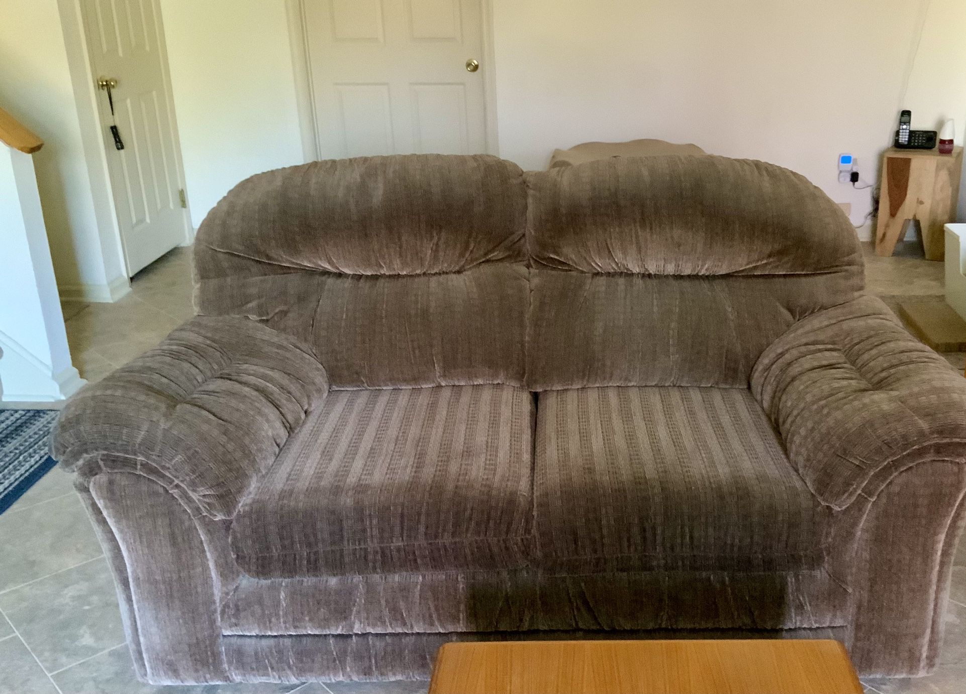 Brown Corduroy Love Seats (2).  FREE TO GOOD HOME- 