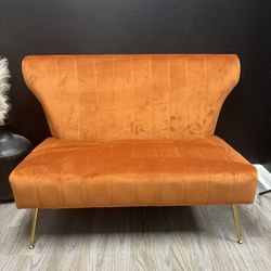 Orange Velvet Loveseat Sofa