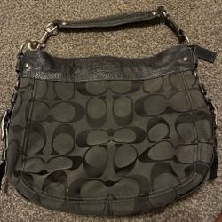 Coach black & gray monogram canvas shoulder bag