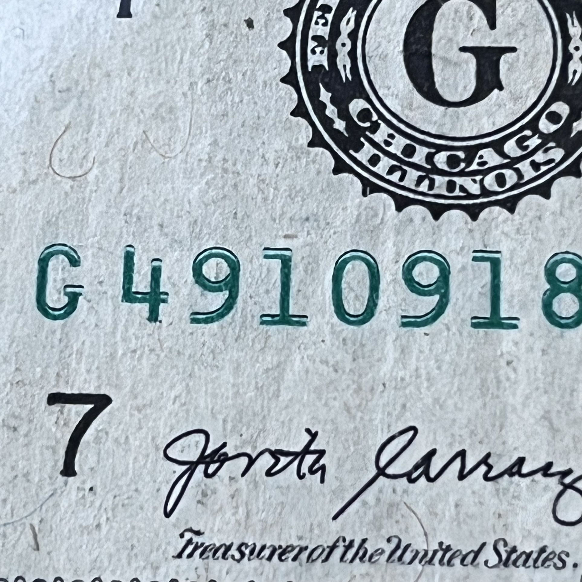 US Minted 1 Dollar Bill With Error On The Ink
