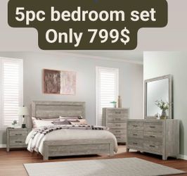 5-Piece Bedroom Set Gray Wood Finish