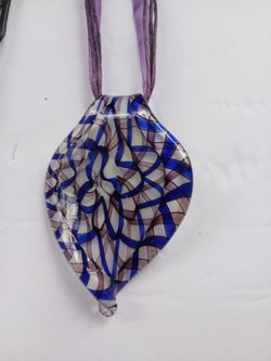 New murano glass pendant blue purple necklace