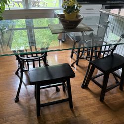 Glass Kitchen Table And Four Stools