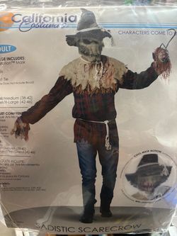 New, Men’s Scarecrow Costume size S-M. Mouth moves when you talk revealing bloody sharp teeth