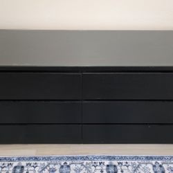 6 Drawer Black Dresser With Thin Glass Top
