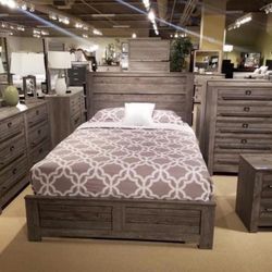 New Queen Size Bedroom Set with dresser mirror, nightstand chest without mattress, and free delivery
