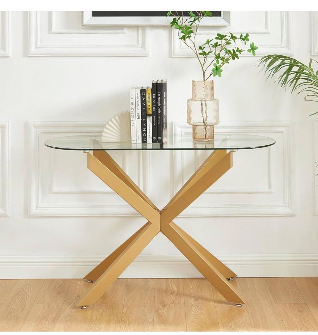 Brand New In The Box- Gold Glass Oval Console Table, Modern Style Entryway Hallway Narrow Sofa Table, Entrance for Entryway, Living Room, Foyer, Hallw