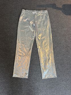 Metallic Silver Polyester Pants Size M (approx sz 10 women )